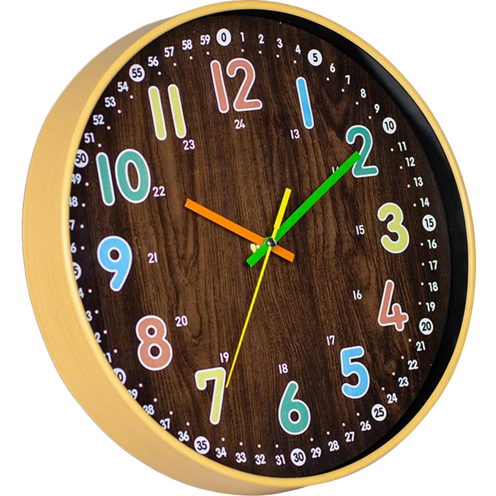 

Wood Grain Wall Clock Silent Decor Delicate Kids Digital Decorate Glass Home Hanging Early Education Household Analog Office