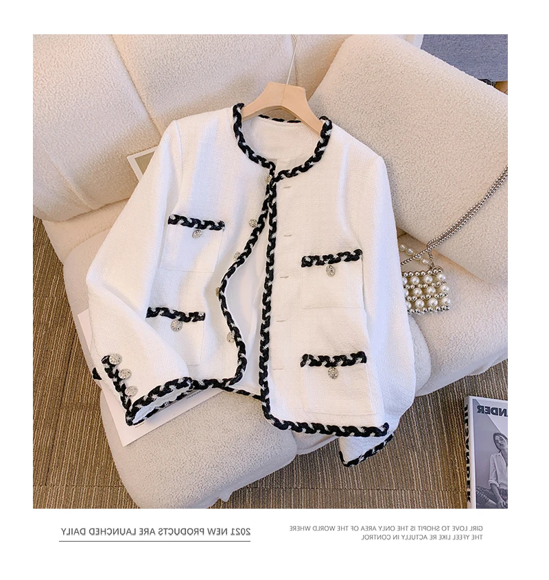 

Женское твидовое пальто, белое винтажное шерстяное пальто, подиумная Повседневная Верхняя одежда с длинным рукавом, Осень-зима