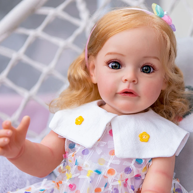 

55CM Hand-detailed Painting Bonecas Reborn Toddler Girl Princess Sue-Sue with Rooted brown Hair Full body Silicone waterproof