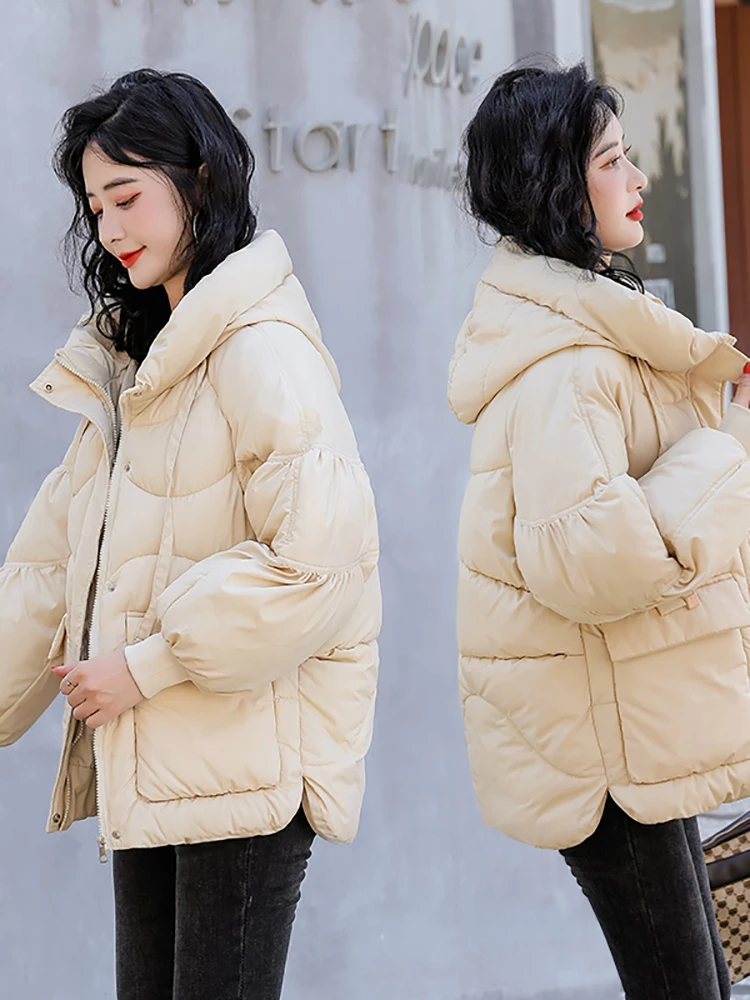 Winter Oversized Black Bubble Coats Women 2022 Fashion Zipper Scarf Collar Puffer Short Jackets High Street Outwear Casual Parka