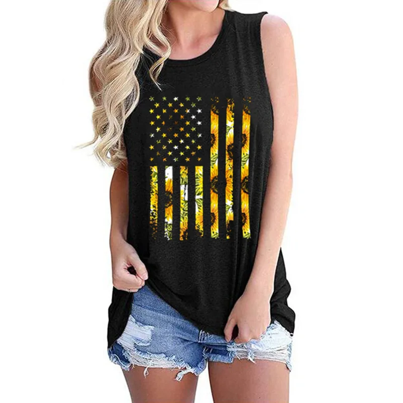 

Ladies Vest Sunflower Graphic Print Loose Round Neck Sleeveless T-Shirt Summer Fashion Casual Commuter Top Lady