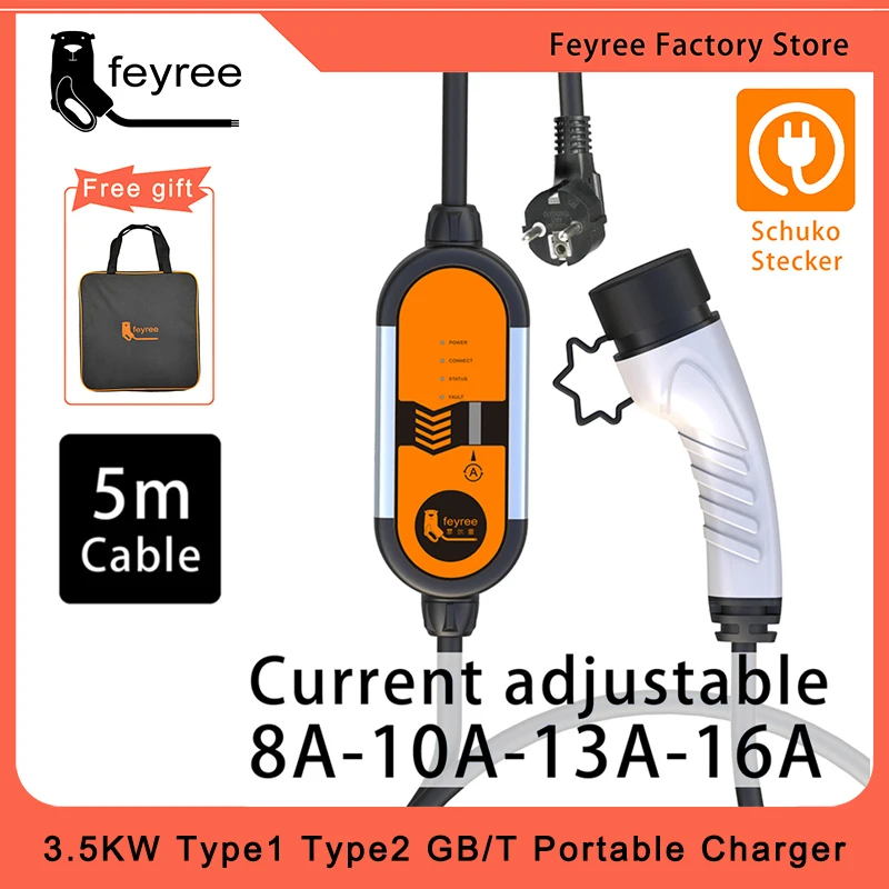 Caricabatterie Portatile Ev Tipo2 Spina/Gb/T Connettore 16A Monofase 3.5Kw Tipo 1 Wallbox Stazione Di Ricarica Per Veicoli Elettrici