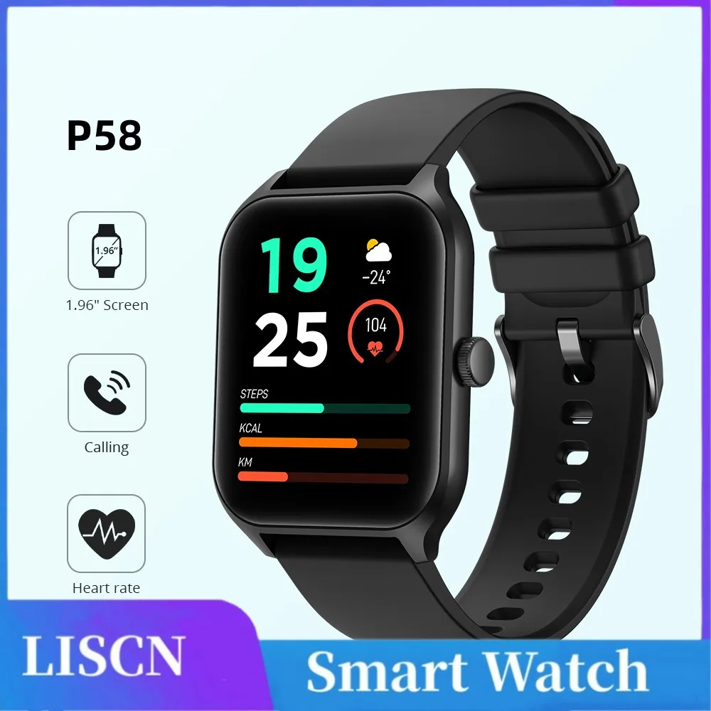 

LISCN P58 Smartwatch MenWomen 1.96 Inch 320*386 Screen Bluetooth Calling Heart Rate Sleep Monitor 100+ Sport Models Smart Watch