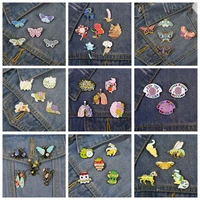 retro butterfly enamel pin custom heart brain brooches plant flower badges insect suit lapel jewelry wholesale for best friend