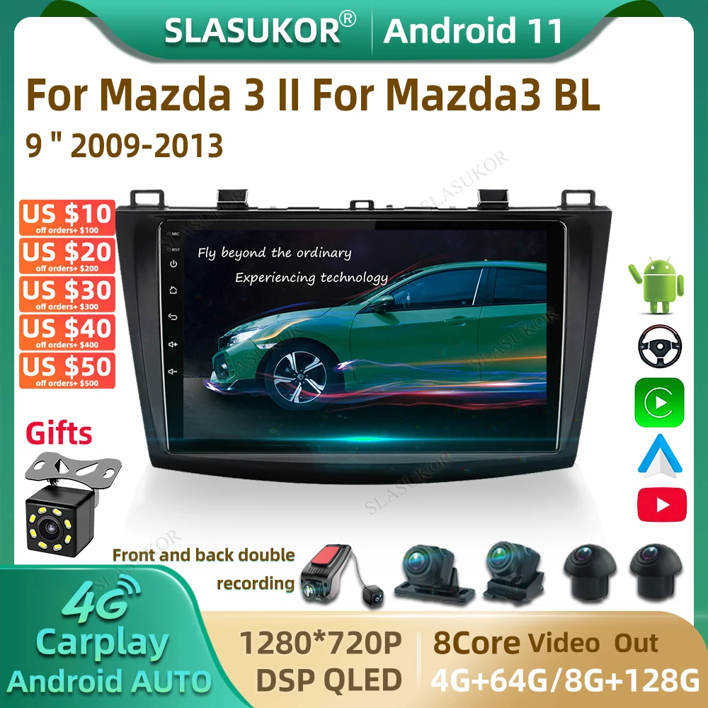 Radio Multimedia con GPS para coche, reproductor de vídeo con Android, 9 pulgadas, Audio estéreo, para Mazda 6, 2004-2015