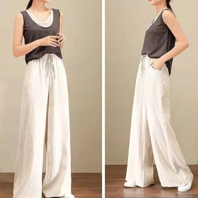 Loose Casual Trousers Cotton Linen Wide-leg Pants Summer Thin Section Solid Color High-waisted Slim Vertical Straight Tube 2022