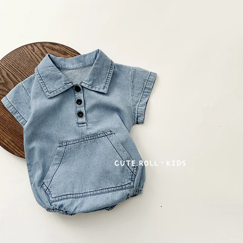 

Jenny&DaveBaby 2023 Summer Nordic Cowboy Climbing Suit Romper for Men and Women Baby Triangle Wrap Fart Casual Lapel Outerwear f