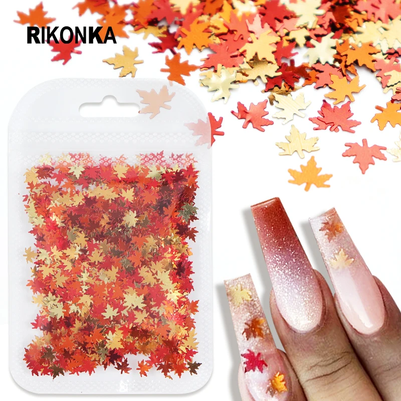 

Maple Leaf Nail Sequins Orange Leaves 3D Glitter Flakes Mixed Colors Paillette For Manicure DIY Fall Charms Nail Art Decorations