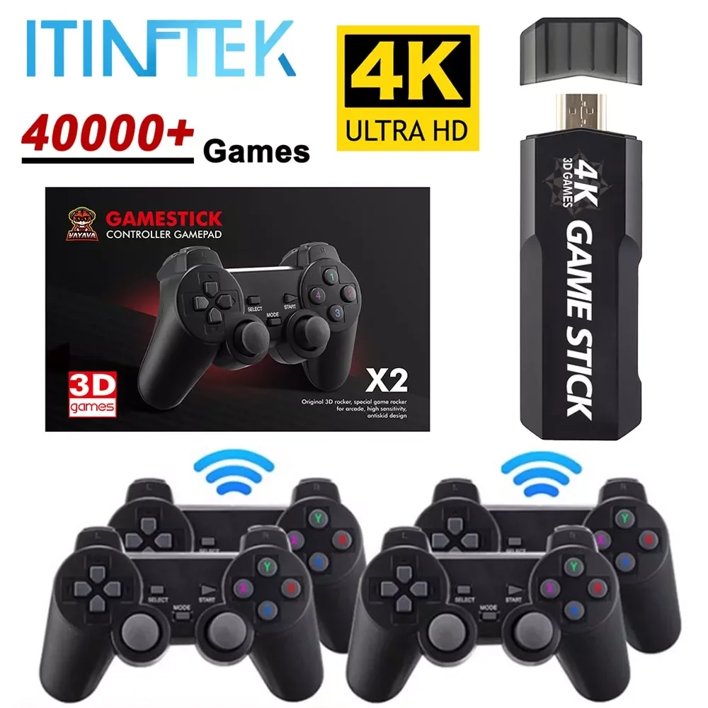 

128G 40000 Games Retro Game Console 4K Video Game Console with Box 2.4G Wireless Controller Game Stick for PSP PS1