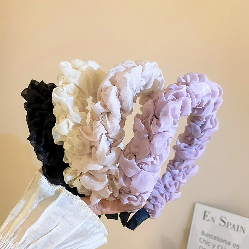 

New 2023 Fashion Mesh Silk Ruched Headband Women Hair Bands Head Hoop Hairband Girls Headwear Accessoires Femme