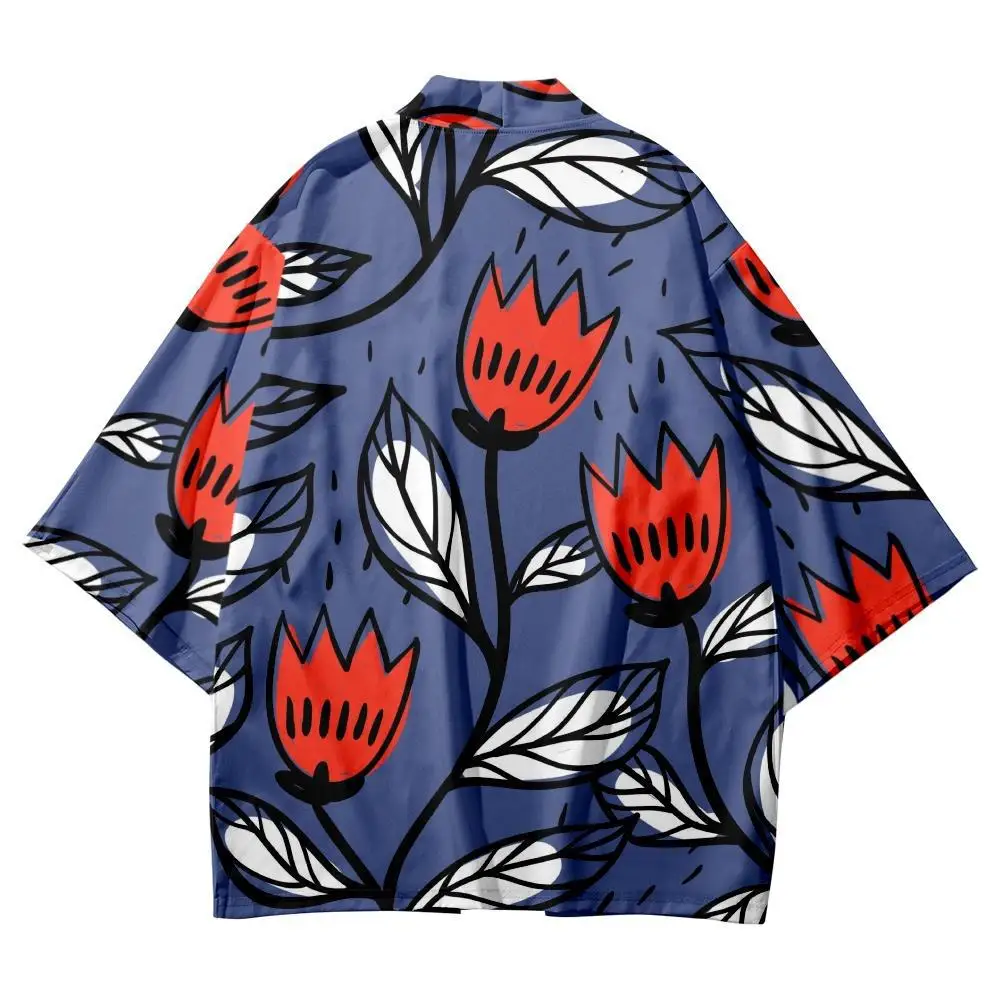 

Women Men Cosplay Yukata Loose Tops Japanese Samurai Harajuku Floral Print Kimono Cardigan And Shorts Set