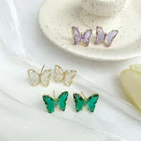 summer transparent butterfly ear studs temperament simple crystal earrings