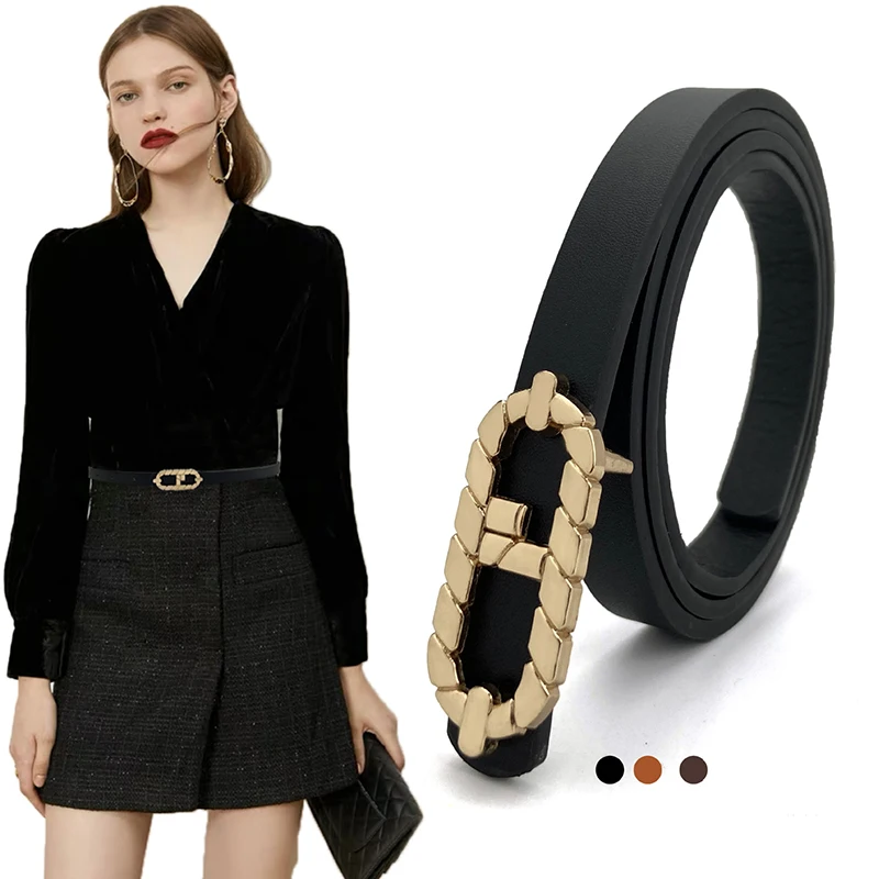 

Women Belt Genuine Leather Ladies Thin Gold Buckle Belts Fashion Luxury Brand High Quality Female Jeans Windbreaker Waistband