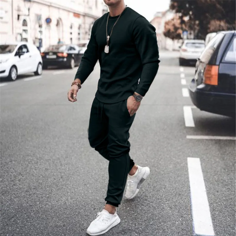 2023 Spring and autumn new men's sportswear fashion crewneck long-sleeved T-shirt + 2 sets of casual sweatpants