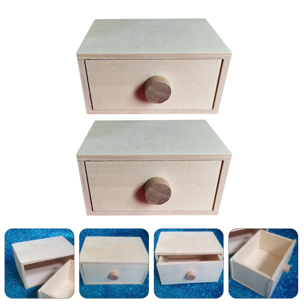 

2 Pcs Vintage Jewelry Box Organizer Desktop Wooden Gift Boxes Bathroom Vanity Drawer Rustic Storage Mini Painting