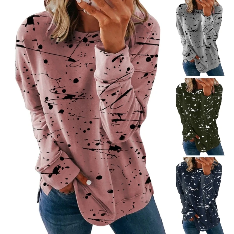 

Женский Осенний Повседневный пуловер с длинным рукавом, туника, топы, футболки, Осенний Свободный свитшот с круглым вырезом и принтом графф...