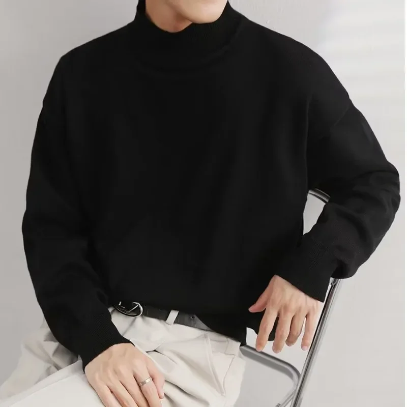 Осень/зима мужской свитер-поло/черепаха свободный крой повседневный однотонный