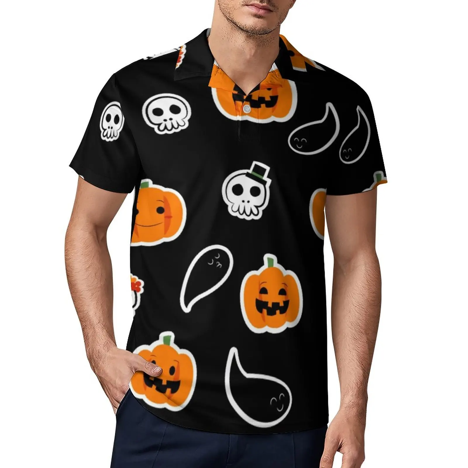 

Милые повседневные футболки с принтом призрака, рубашка-поло с тыквами на Хэллоуин, мужские летние рубашки-поло с коротким рукавом, большие ...
