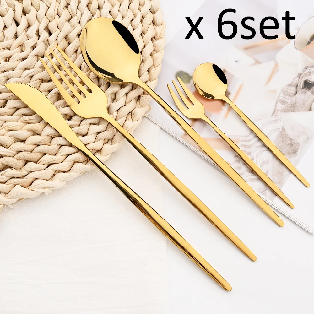 

Набор золотых столовых приборов, 30 шт., нож, вилка, ложки, столовые приборы, кофейная ложка из нержавеющей стали, набор столовых приборов в за...