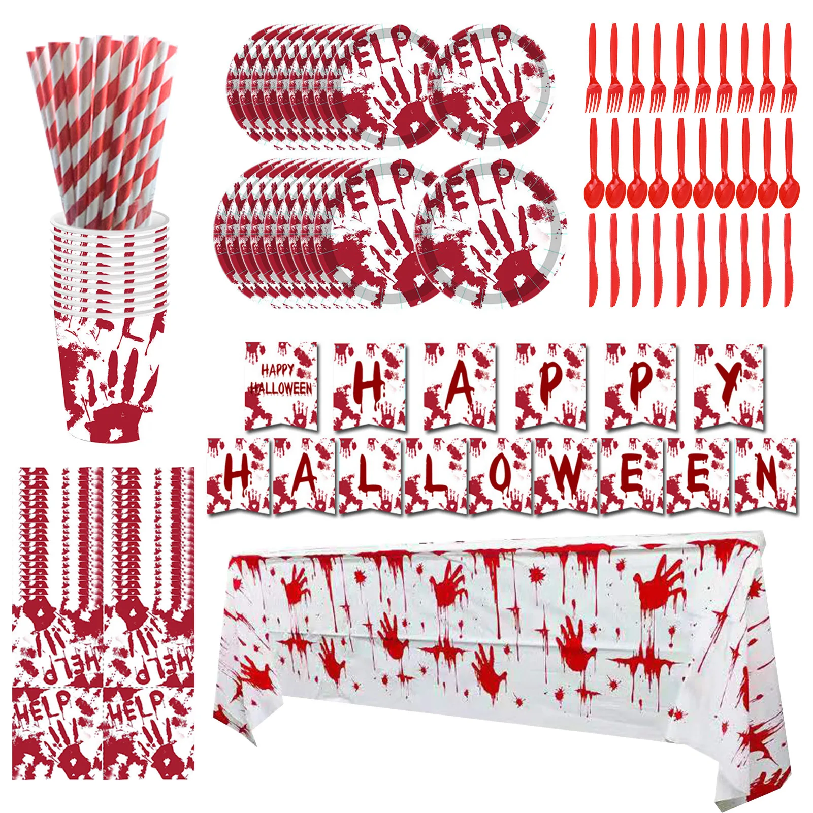 

Halloween Theme Party Decoration Disposable Tableware Paper Plates Cups Forks Spoons Knives Unique Halloween Decor For 10 Guests