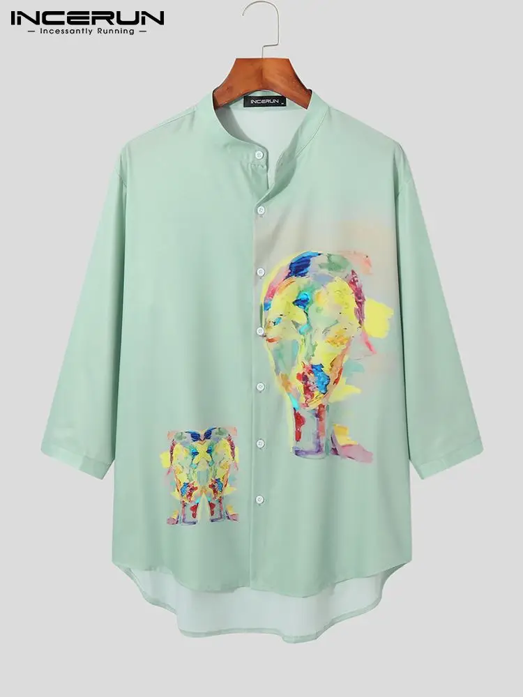 

2022 Fashion Men Casual Shirt Printing Stand Collar 3/4 Sleeve Streetwear Breathable Men Clothing Leisure Shirts S-5XL INCERUN