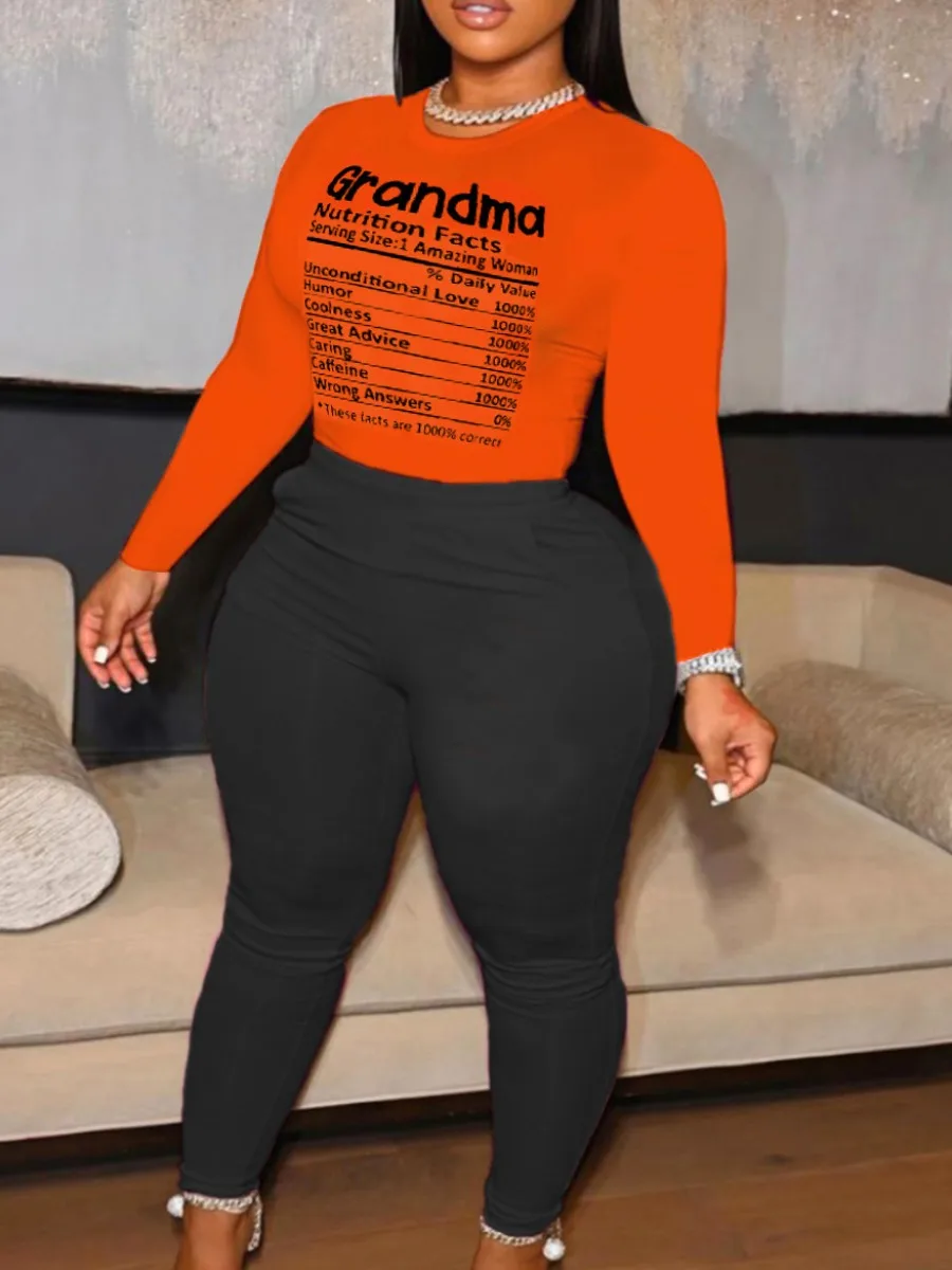 

LW Plus Size 2pcs set Letter Print Pants Set 2023 Autumn winter NEW long sleeve top &skinny pants set Women Outfits Running Suit