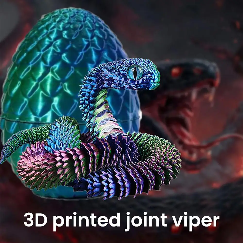 Фото Светящаяся в темноте 3D-печатная игрушка-змея: шарнирное украшение-яйцо с змеей внутри, гибкая змея-антистресс для снятия напряжения №2