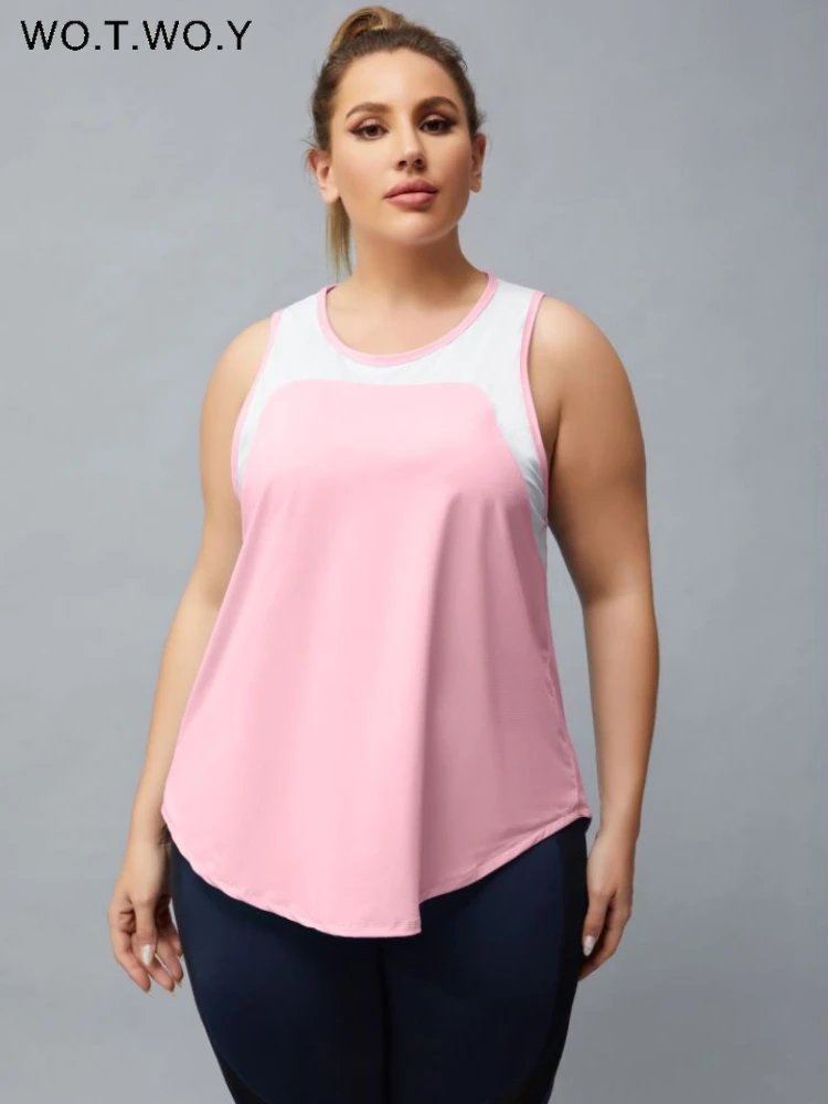 WOTWOY Plus Size Loose Vest Women Summer Solid Fitness T-shirt Quick-drying Workout Tops Female O-Neck Vest L-4XL Underwear