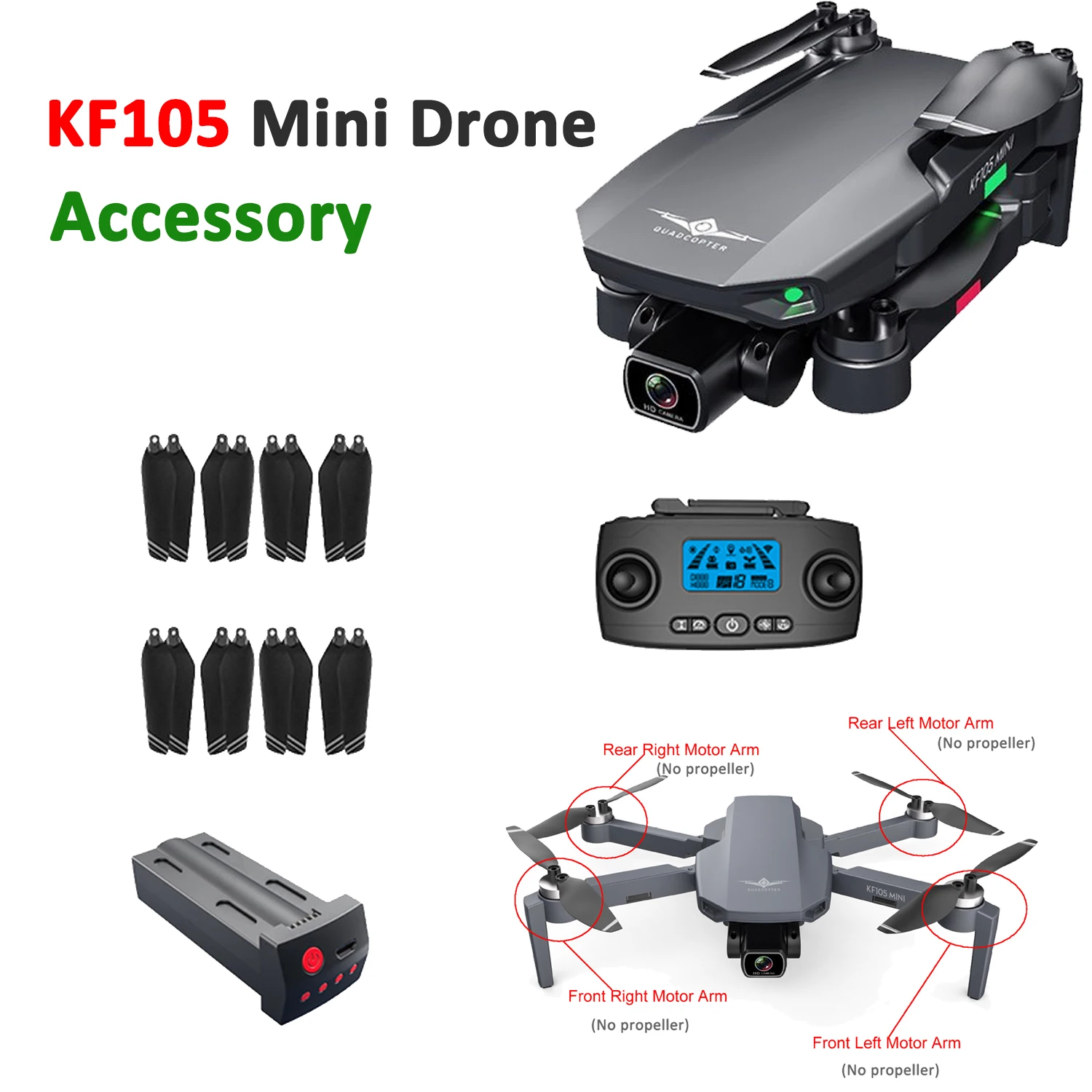 Складной Радиоуправляемый GPS-Дрон KF105, батарея для квадрокоптера, зарядный USB-кабель, передняя, задняя, левая, правая рука, запчасти для контроллера пропеллера