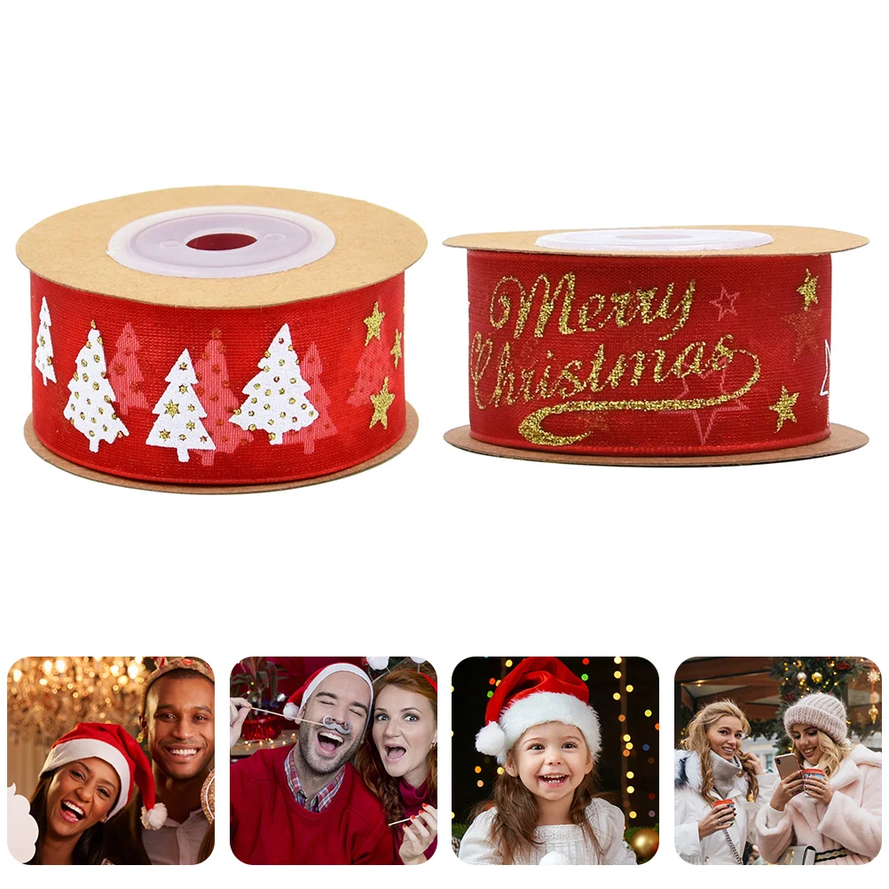 

2 Rolls Wired Burlap Ribbon Plaid Ribbons for Crafts Christmas Ribbon Wired Christmas Decorative Ribbon Merry Christmas Ribbon