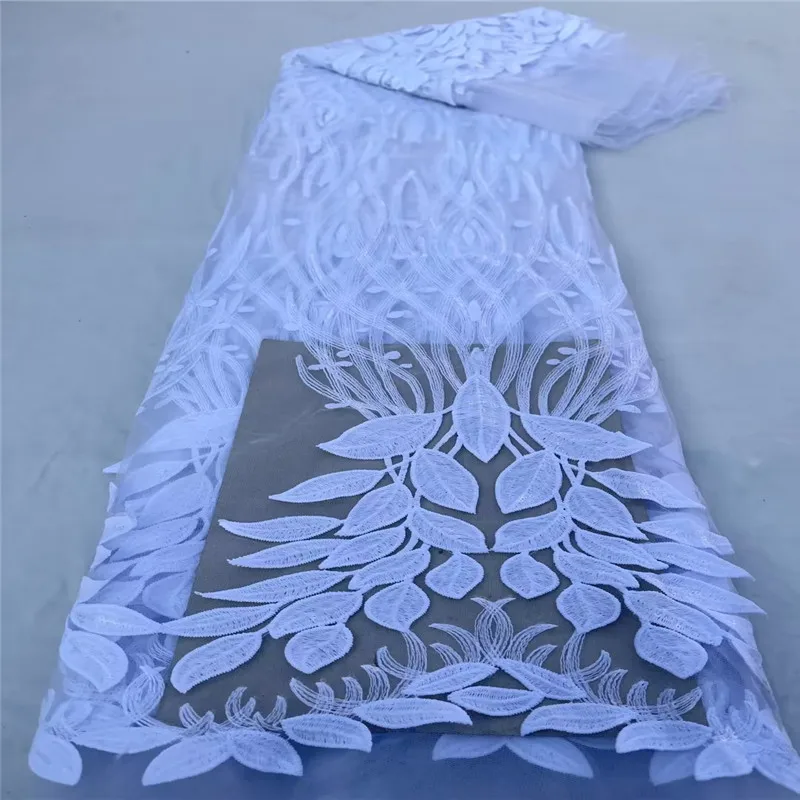 

2023 белая кружевная ткань, нигерийская ткань, 5 ярдов, высококачественное французское Сетчатое кружево с блестками для стандартного свадебного платья