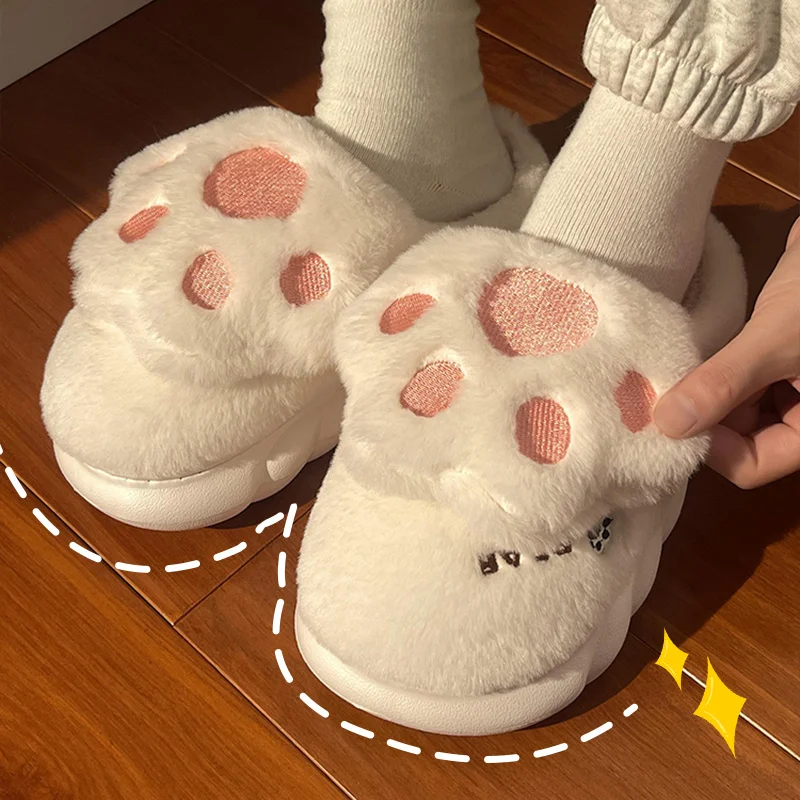 Cute Cat Claw Cotton Slippers Winter Women Non Slip Indoor Household Warm Lovely Rabbit Cow Frog Funny Animal Plush Slippers