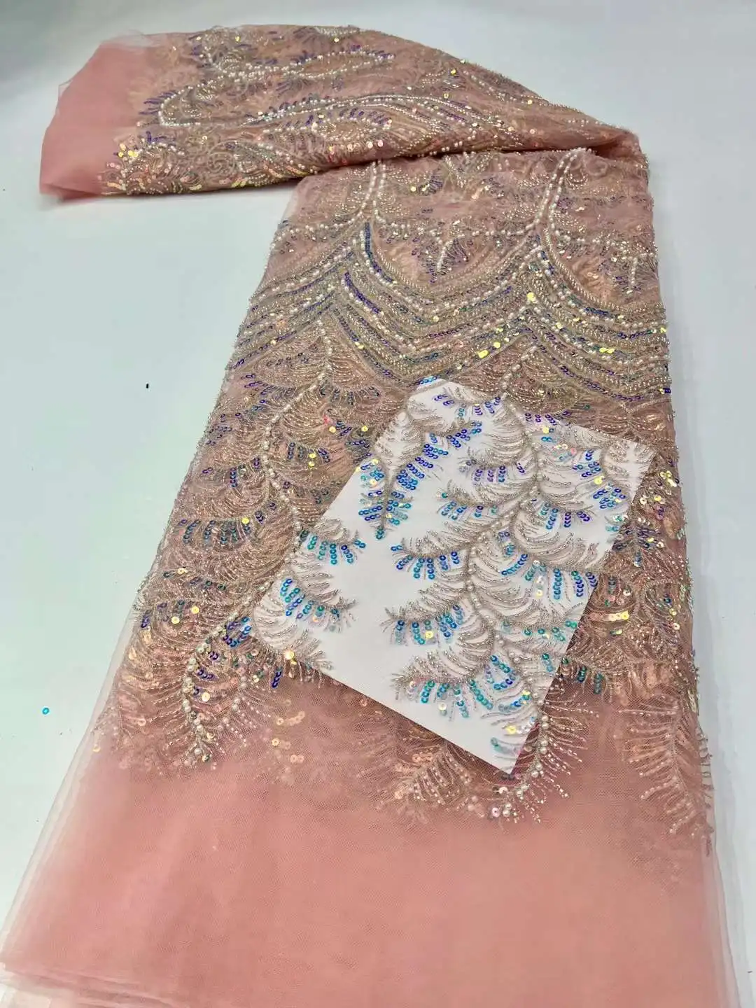 Роскошные бусины и блестки кружевная ткань ручной работы французское свадебное