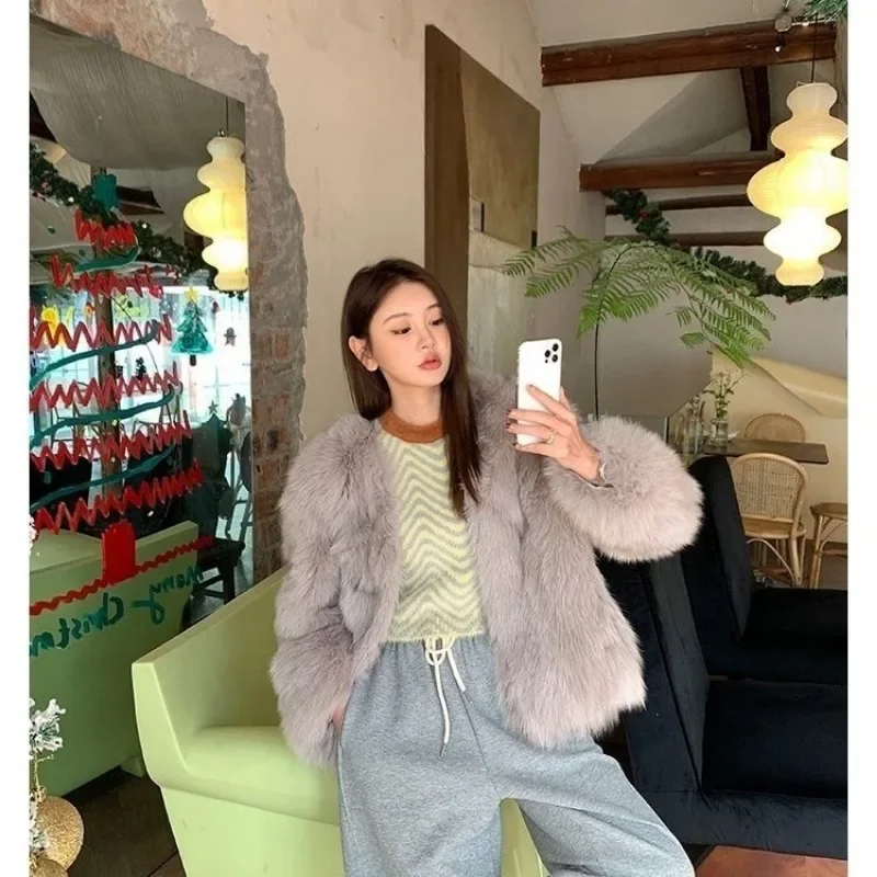 Уличное укороченное пальто из искусственного меха женская зимняя модная