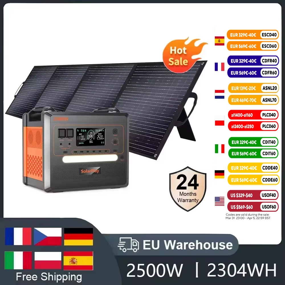 SOLARPLA2500W 2304WH LiFePo4 estació d'energia Solar portàtil Càmping generadors a l'aire lliure 220V bateria de respatller mòbil 200W Panell Solar