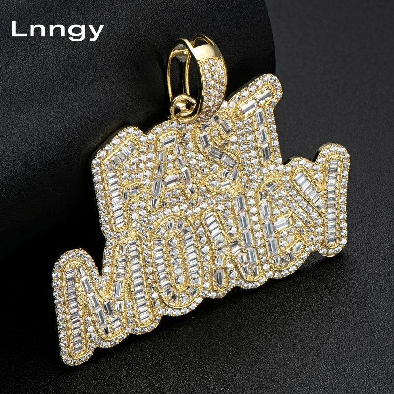 

Lnngy Yellow Gold Dollar Iced Out Baguette CZ Pendant 14K Solid Yellow Gold Hip Hop Pave Cubic Zirconia Jewelry for Men Women