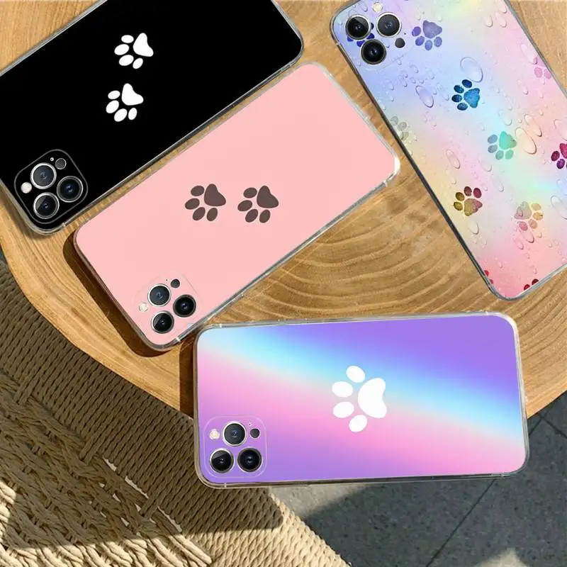 

Dog Footprint Paw Colorful Cute Phone Case For iPhone XR X XS Max 14 13 Pro Max 11 12 Mini 6 7 8 plus SE 2020 Printing Cover