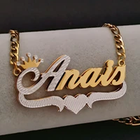 customized name necklace double layer nameplate necklace gold chain stainless steel jewelry for women men valentines day