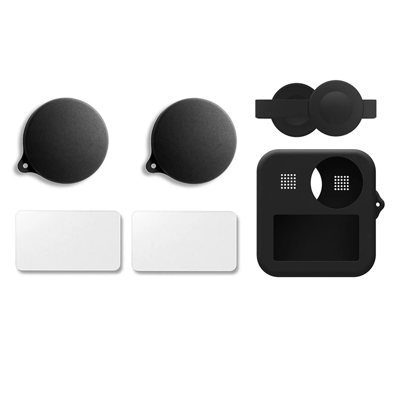 

1 Set Screen Steel Protective Film +Lens Cap Cover & 1 Pcs Silicone Case For Gopro Max Dual Lens Cap
