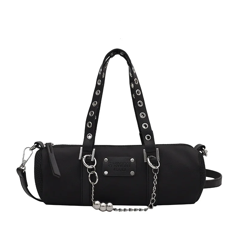 High-Grade Women's Casual All-Match Nylon Crossbody Cylinder New Street Dark Style Portable Shoulder Bag