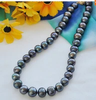 Big 10-11mm black round Freshwater cultured pearl necklace 17inchFactory Wholesale price Women Giftword Jewelry