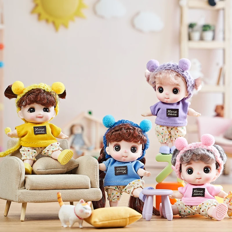 New 1/12 Fashion Doll 12CM Girl Toys Doll Dress Up With Cute Clothes Headwear Shoes Movable Joint Body For Kids Birthday Gift