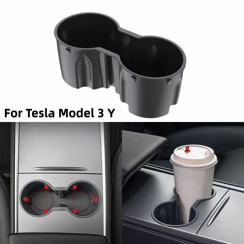 

Car Interior Storage Double Hole Water Cup Fixing Holder Round Cup Holder Slot Cover for Tesla Model 3 Y
