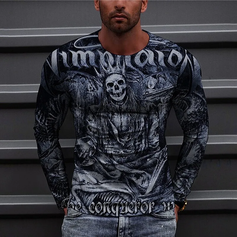 

European and American popular men's leisure sports 3D digital printing T-shirt Street trend 3D printing long sleeve T-shirt s-6x
