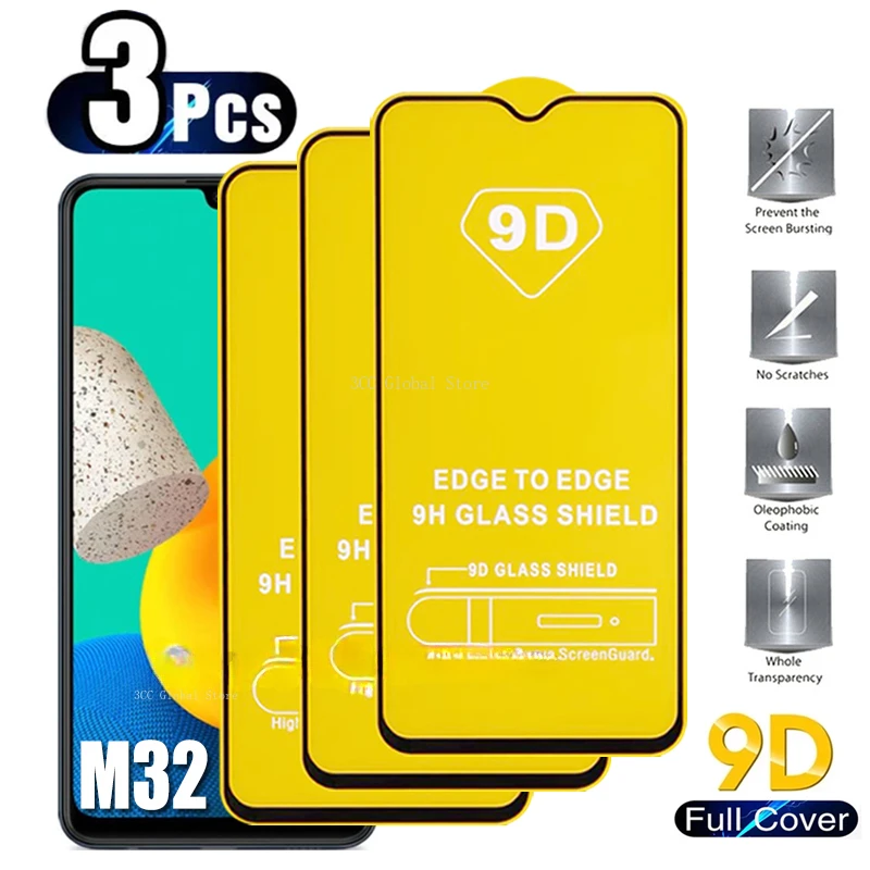Стекло с полным покрытием 9D для Samsung, Защитное стекло для Samsung Galaxy M14, M54, M62, M13, M33, M32, M53, M23, M31S, F62, M21, M51, 3 шт.