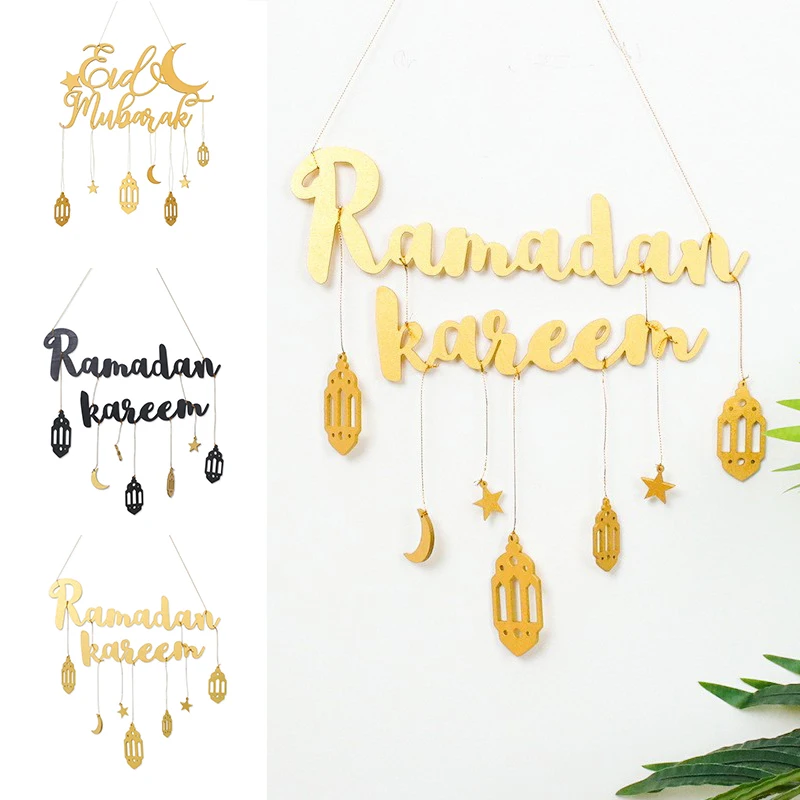 

Eid Ramadan Hanging Ornament Moon Star Hanging Pendant Ramadan Banner Festival Party DIY Decorations Home Wooden Craft Ornament