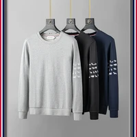tb fog autumn trend mens four bar striped embroidery long sleeved pullover top sweater couple wear trendy cotton casual brand