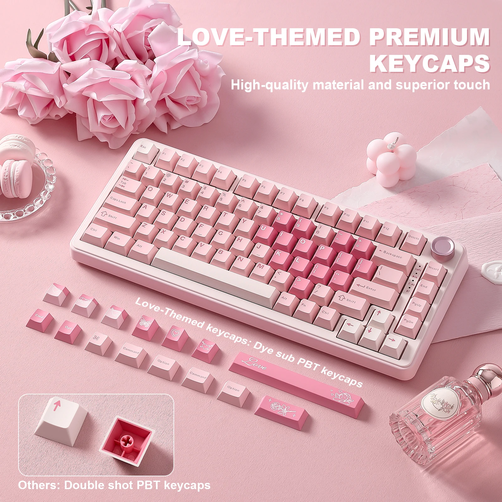 Фото YUNZII B75 PRO Розовая беспроводная механическая игровая клавиатура, 75% кремовая клавиатура с ручкой, прокладка, горячая замена, пользовательская RGB-подсветка Keeb №3