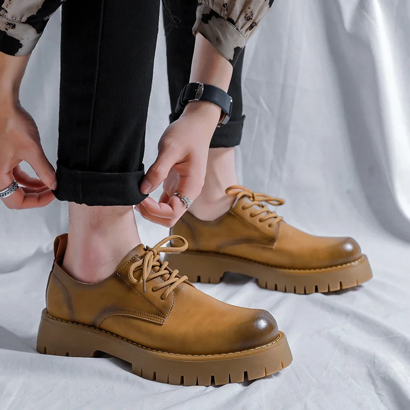 

British Style Men Oxford Shoes Genuine Leather Casual Men Derby Shoes Fashion Platform Men Chunky Sneakers