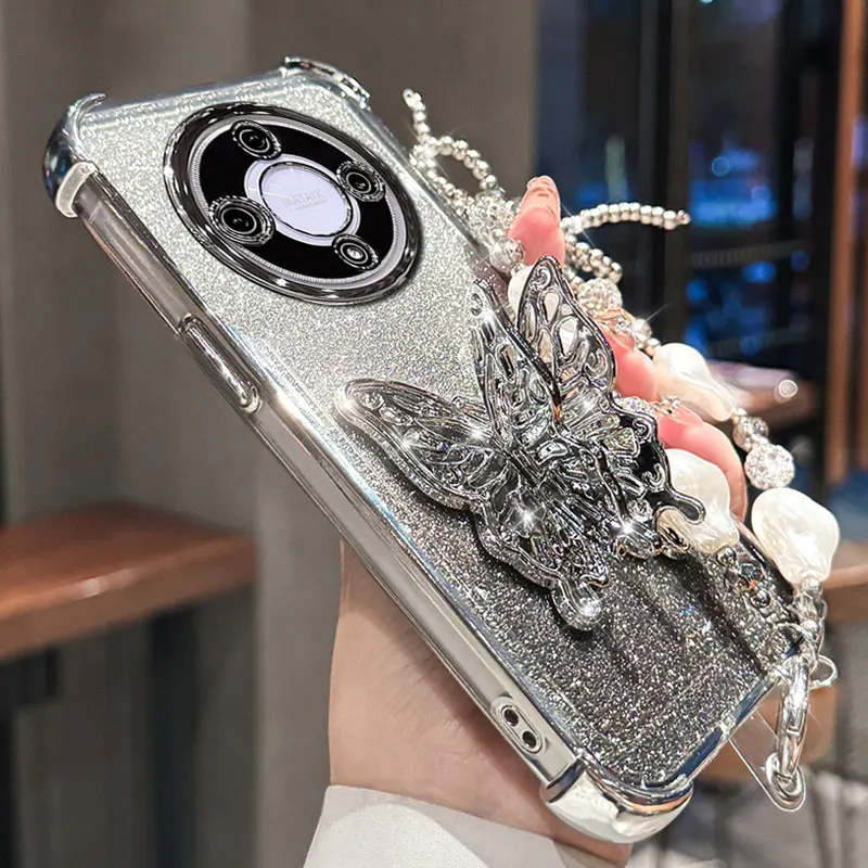 Роскошный противоударный чехол с жемчужной цепочкой для Honor Magic5 Lite 5G